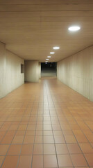 Obraz premium Underground Passage Illustration: Long Corridor with Tile Floor and Recessed Lighting