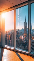 Iconic skyline through floor-to-ceiling windows