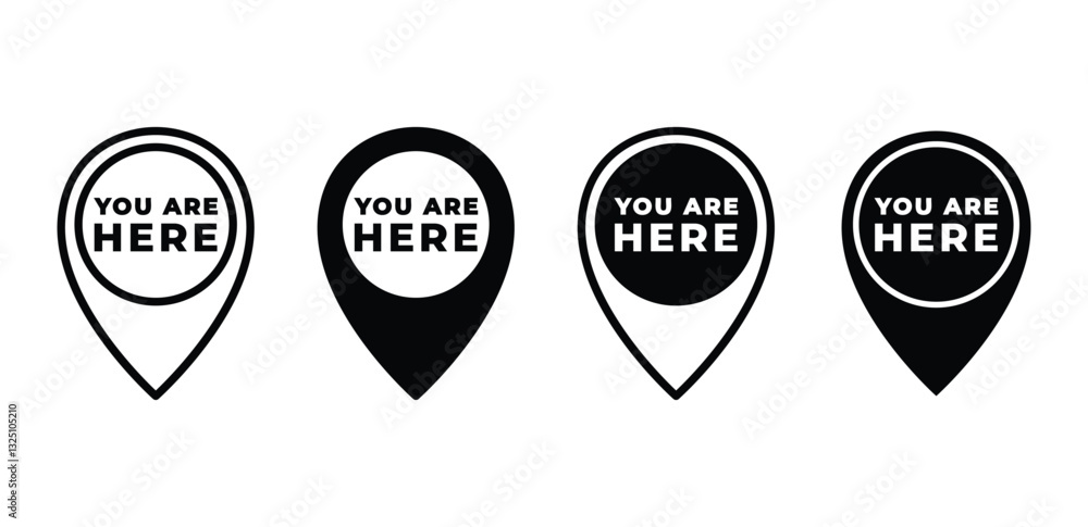 Poster you are here location markers pointer map icon vector design black white color illustration sets