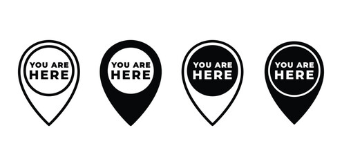 You Are Here Location Markers Pointer Map Icon Vector Design Black White Color Illustration Sets