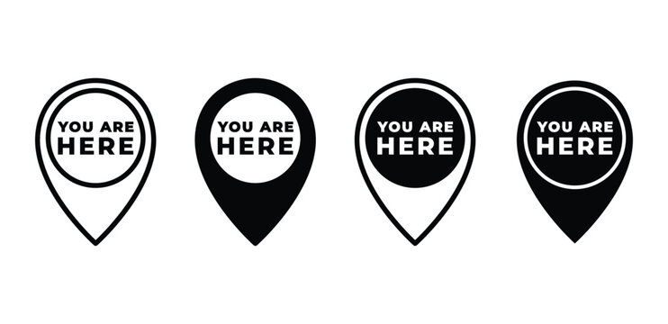 You Are Here Location Markers Pointer Map Icon Vector Design Black White Color Illustration Sets