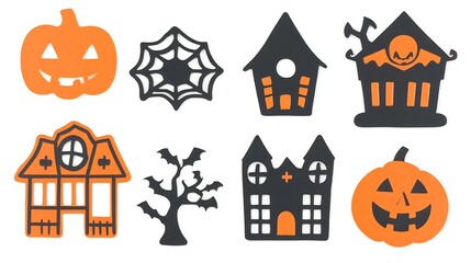 Halloween icons set on white, vector illustration, design use