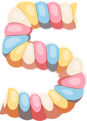 Cafe dessert font marshmallow digit 5 five. Pastry and confectionery kids ABC type numeral symbol, bakery vector math typeface digit. Sweet mathematics font number or dessert alphabet typeface figure