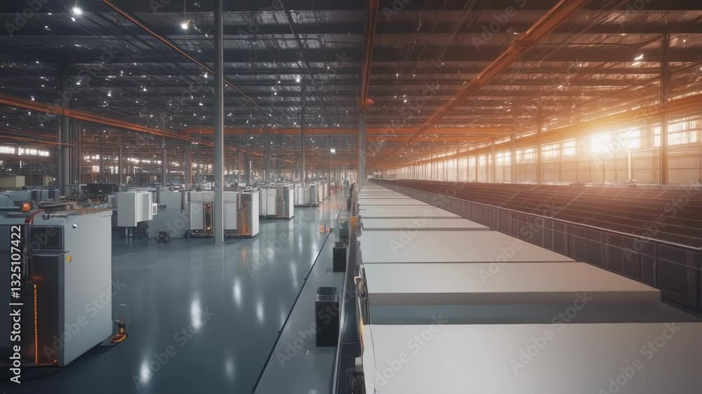 Aufkleber rows of servers and hardware awaiting deployment fill a modern factory, highlighting advanced manufa