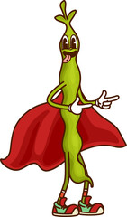 Fototapeta premium Cartoon groovy soy bean Halloween wizard vegetable character sporting retro hippie sneakers and vibrant red magician cape, ready for Halloween holiday festivities, exudes quirky and cheerful vibes