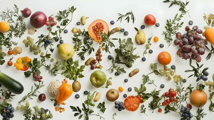 vegetables and fruits isolated on white