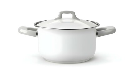 White ceramic cooking pot or saucepan isolated