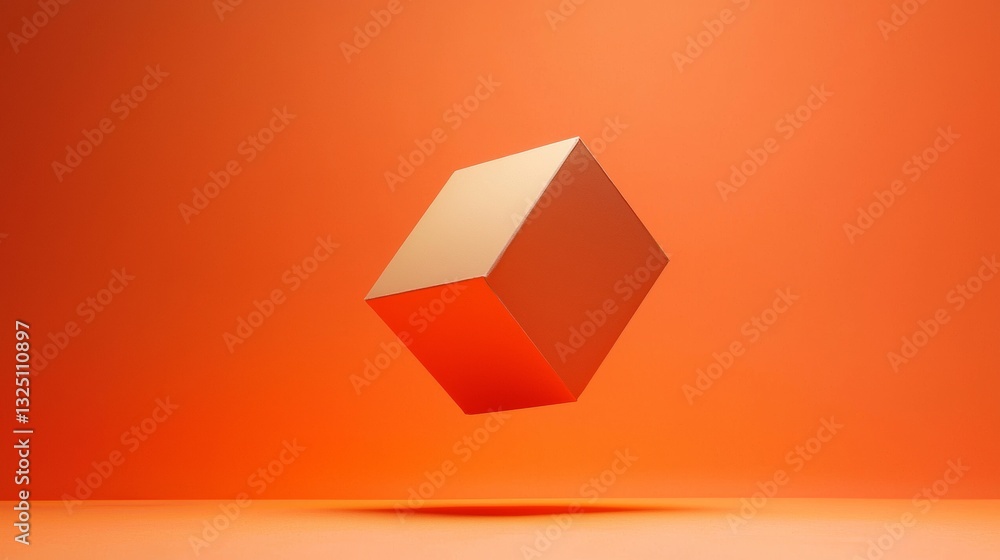Poster floating orange cube on a matching background