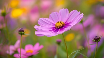 Obraz premium Pink Cosmos Flower in a Vibrant Field