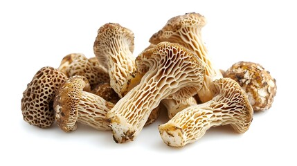 Morel mushrooms on white background macro