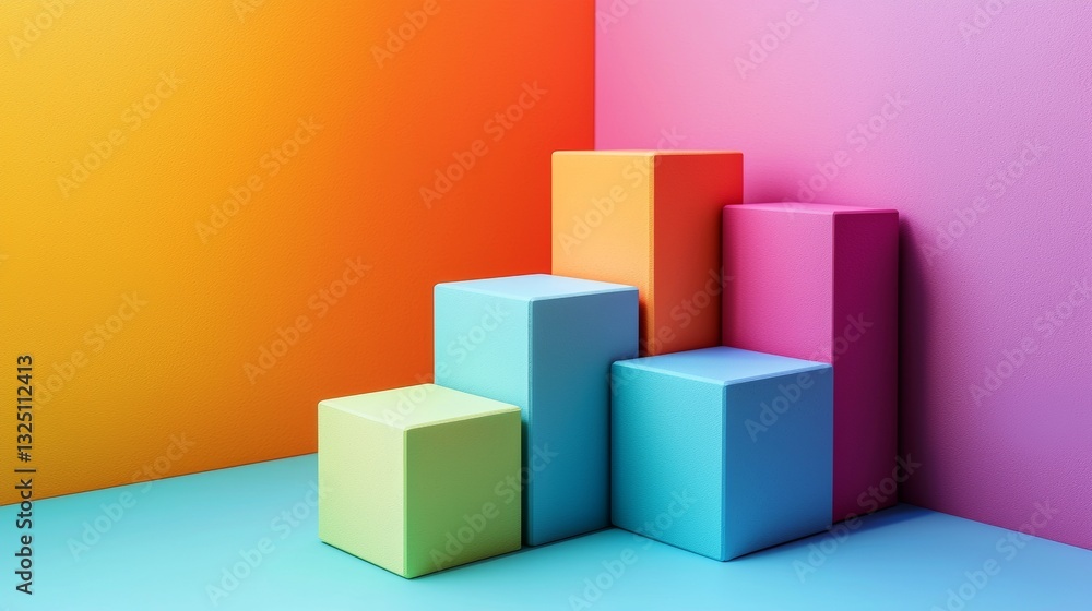 Poster colorful cubic steps in a modern abstract setting