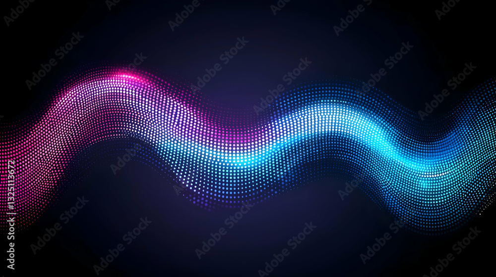 Aufkleber abstract digital waveform with glowing pink and blue dots on dark background representing data flow