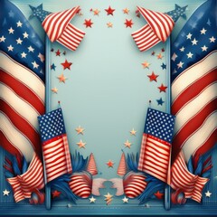 Fototapeta premium border frame american flags 4th of july concept background with copy space; independence day holiday concept