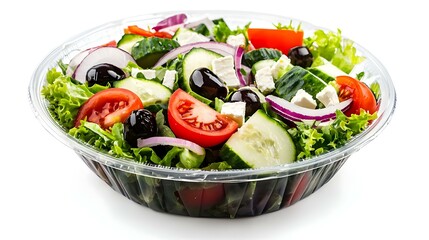 Fresh greek salad in a plastic package to take