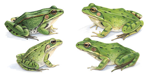 set of four frogs on white background