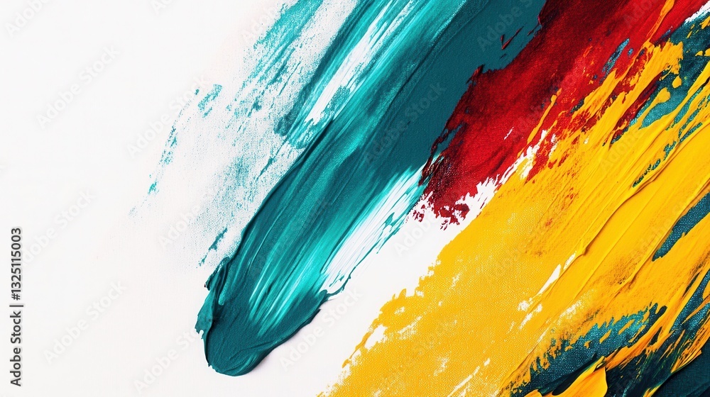 Poster bold abstract background with teal yellow and red paint strokes inspiring creativity and artistic ex