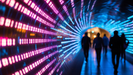 Obraz premium Silhouettes in a Digital Tunnel 