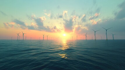 Offshore Wind Farm at Sunset: A Vision of Clean Energy