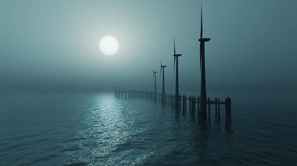 Offshore Wind Farm at Dusk: A Serene Energy Landscape