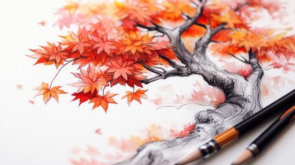 Autumnal Watercolor Tree: A Vibrant Artistic Expression
