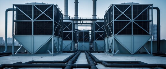 Sets of cooling towers on a building.