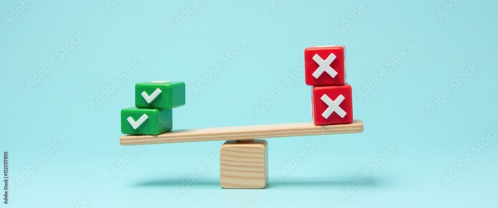 Poster balance of right and wrong. decision making or choice of positive or negative approval or rejection.