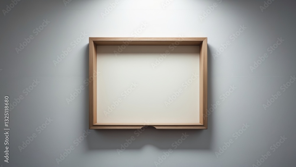 Poster rectangular wood frame mockup displayed on a white wall. poster. simple modern frame. inside, no tex