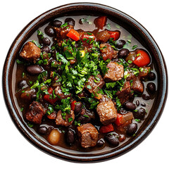 A Bowl of Brazilian Feijoada Black Bean Stew Isolated on Transparent Background