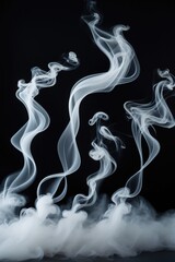 Fototapeta premium Set abstract fog or white smoke evaporates and transforms, with white smoke image becoming vapor that splits into sections against a black background, creating a fog effect, where smoke rises from ...