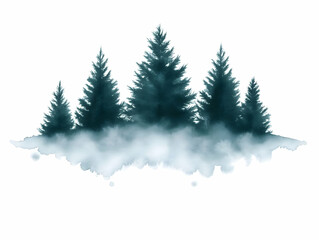Obraz premium Watercolor Illustration of Pine Trees in Fog