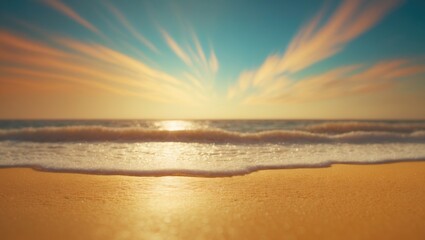 Obraz premium Backdrop of summertime featuring sand, water, and sky.