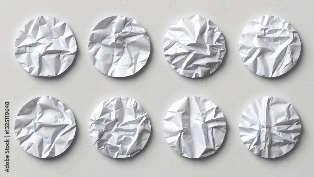 Poster set of round white paper stickers mock-up blank labels, isolated on background with clipping path.
