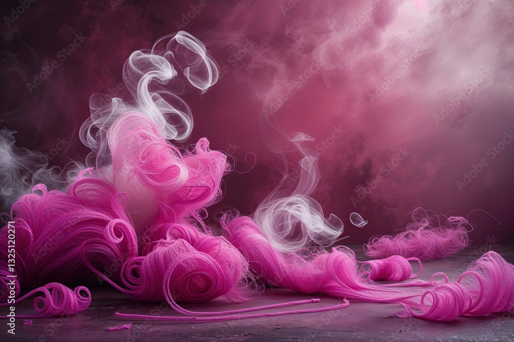 Poster enchanting fuchsia background with graceful curls and ethereal mist