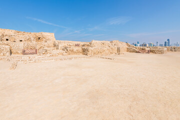 The ancient Qal'at al-Bahrain, also known as the Bahrain Fort or Portuguese Fort, with the Manam...
