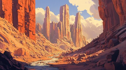 Majestic Canyon River: A Digital Painting of a Serene Desert Oasis