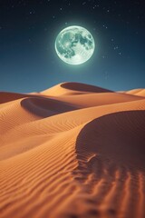 Naklejka premium Sand dunes illuminated by full moon - Orange dunes in the desert