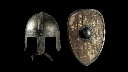 Medieval Knight's Armor: Helmet and Shield