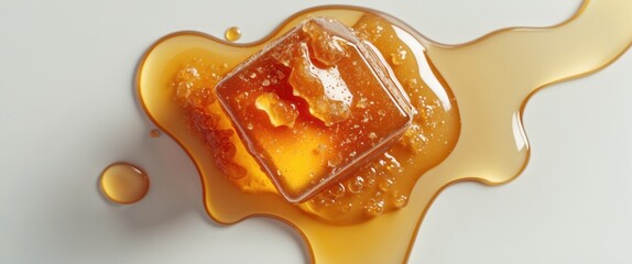 Set of honey spilled isolated on a white background, viewed from above.