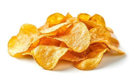 Potato chips on white background close-up