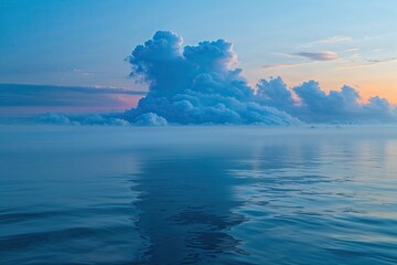 Calm Sky Blue Mist Over Peaceful Ocean Background