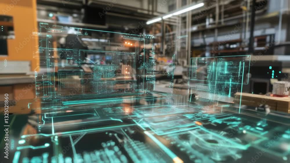 Poster futuristic engineering software displays a complex 3d model and lines of code, potentially revolutio