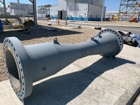 A large industrial Venturi flow meter on an industrial facility.
