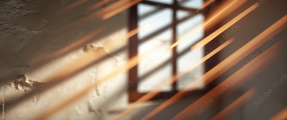 Poster realistic blurred natural light and shadow from a window overlay on wall texture, abstract backgroun