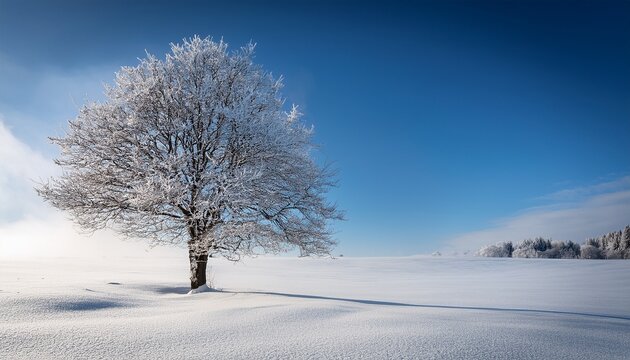 solitary winter tree in snowy landscape