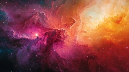 Fototapeta premium Vibrant Red Orange Nebula in Deep Space