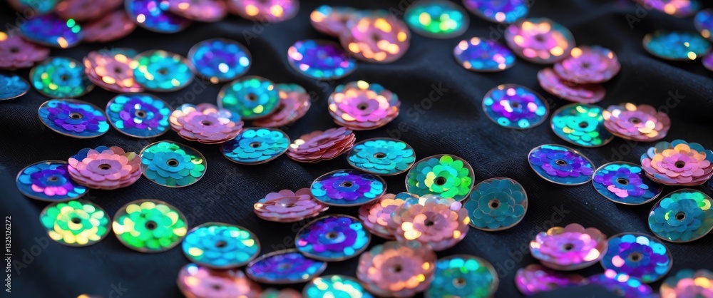 Poster close-up macro of sequins. abstract background featuring sequins on fabric.