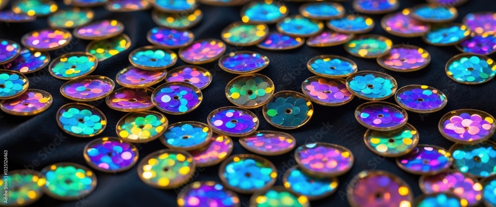Poster close-up macro of sequins. abstract background featuring sequins on fabric.