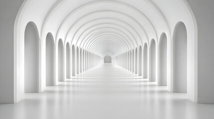 White Archway Corridor 3D Render
