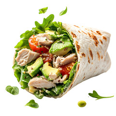 Fresh Tuna Salad Wrap with Avocado Tomato Chicken Isolated on Transparent Background