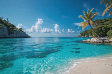 Fototapeta premium Breathtaking Aqua View with Crystal Clear Water and Sandy Beach on a Summer Day